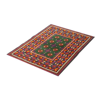 Tapis vert tribal en laine noué à la main de conception unique 3 pi 5 po x 4 pi 8 po
