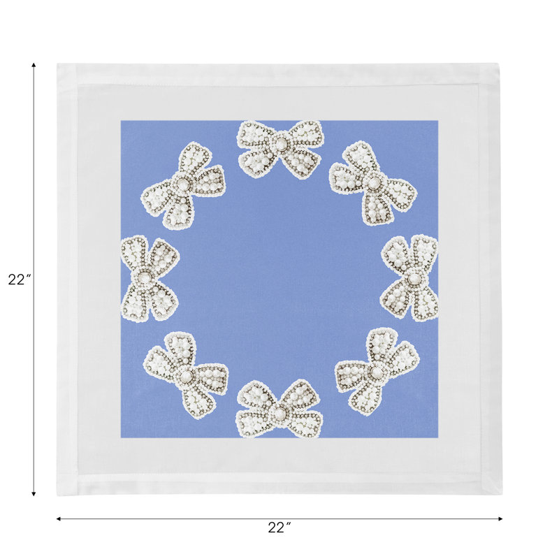 Pearl Bow Cotton Sateen Dinner Napkins, Blue