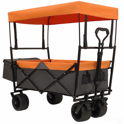 Chariot pliable de 480 lb avec auvent, poussette de chariot avec roues tout-terrain de 7 po, chariot pliable léger, grande capacité pour le camping, le magasinage, les sports et le jardin, orange avec moustiquaire