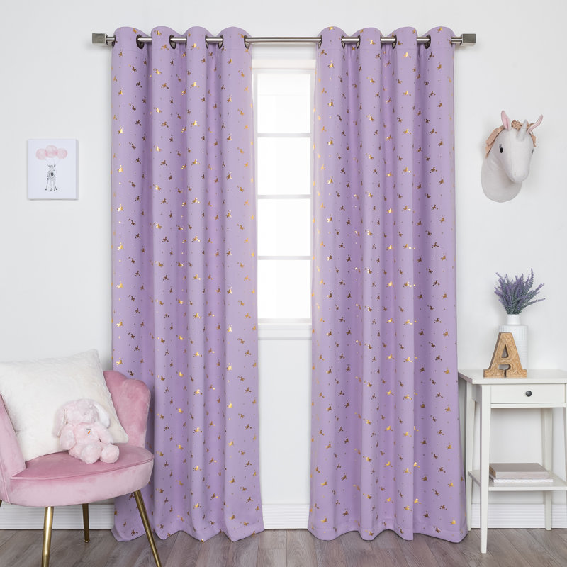 Paire de rideaux occultant Golden Enchanted Unicorn Polyester, Lavande, L 52 po x L 84 po
