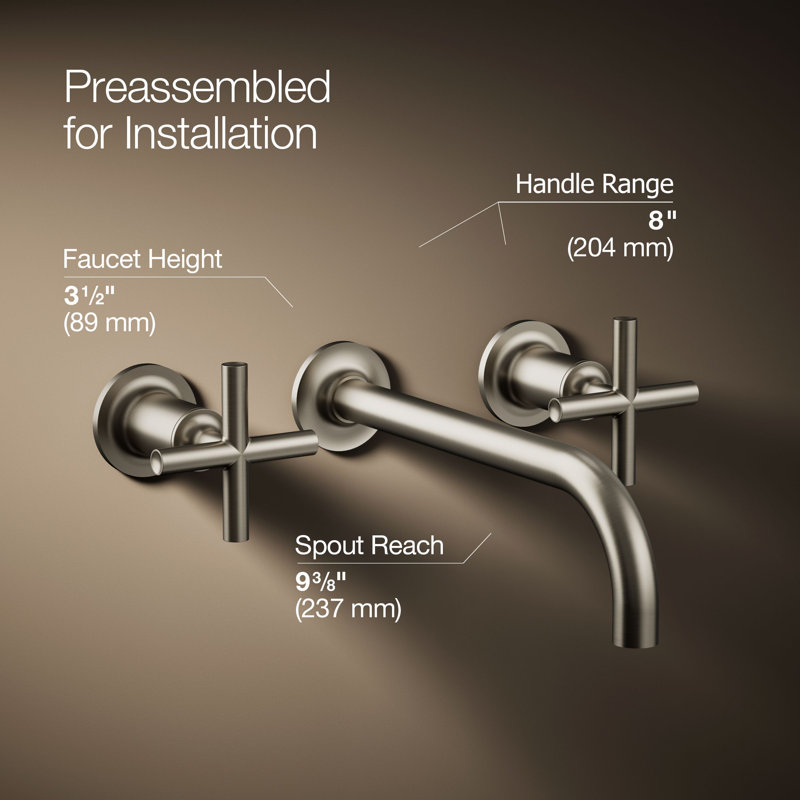 Purist® Wall Mounted Bathroom Faucet, Vibrant Brushed Nickel, Cross Handle