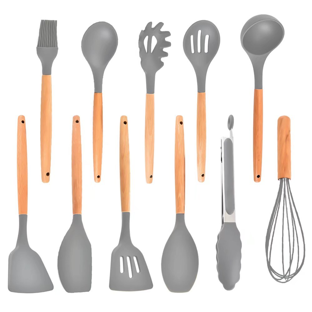 Five14 Kitchen Utensils Set - High Heat Resistant White Silicone Cooking Utensils Set with Silicone Spatula, Tongs, Ladle, Serving Spoons - Non-Stick