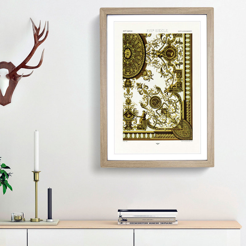 A 17th Century Scroll Pattern by Albert Racinet - Picture Frame Painting Print, 87cm H x 62cm W x 2cm D, Oak Framed