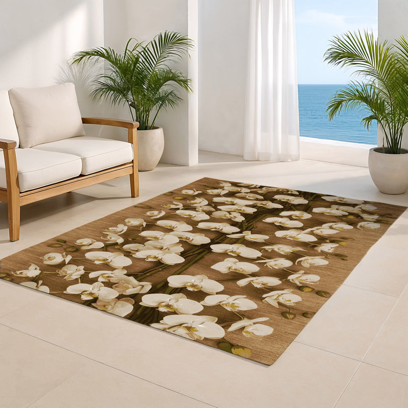 Tapis d'intérieur et d'extérieur brun Botanical, Rectangulaire 8 pi x 10 pi
