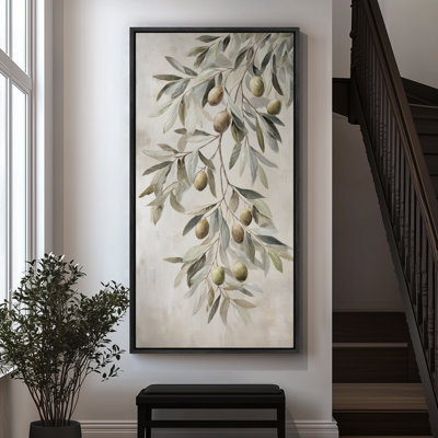 "Olive Branch", art mural botanique dans des tons de vert doux et de tons neutres