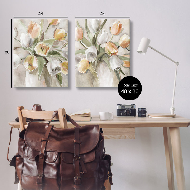 "Watercolor Style Tulip Bouquets", ensemble d'art mural sur toile 2 pièces, design par Carol Robinson, H 30 po x l 24 po