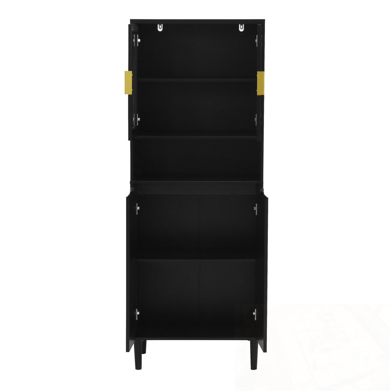 Hudock avec 2 portes vitrées et rangement ouvert, Noir