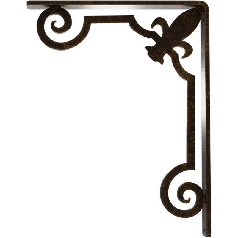 Support en fer forgé Fleur De Lis, Laiton antique, H 10 po x l 1,5 po x P 7,5 po