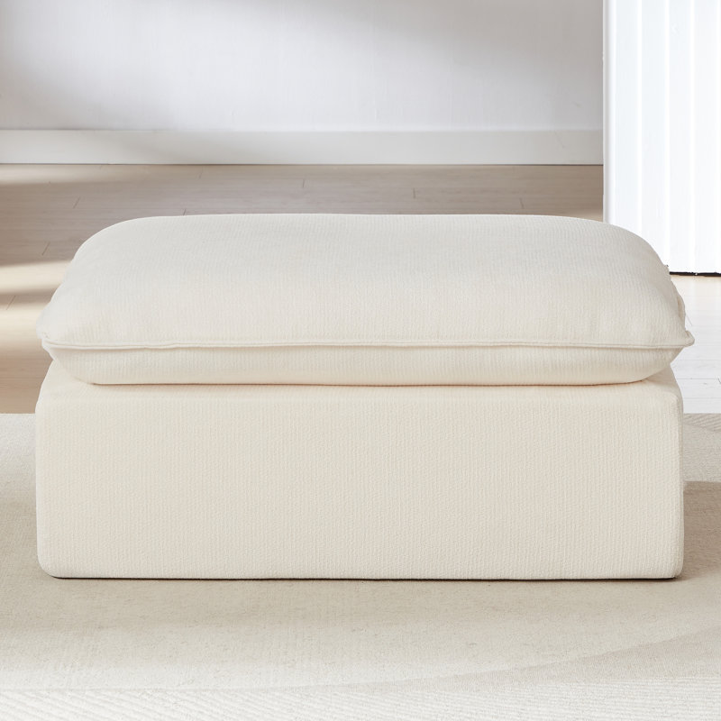 Upholstered Chenille Ottoman, No Assembly Needed, Matches Compression Cloud Sectional Collection, White Chenille