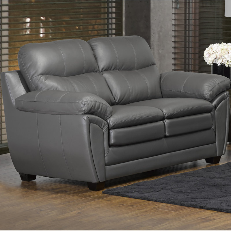 Causeuse Coyle, Cuir véritable gris clair