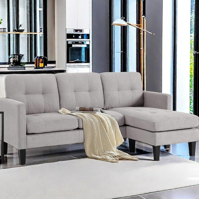L-Shaped Sofa With Reversible Chaise, Convertible Couch With Washable Covers, Compact Living Room Furniture For Apartments & Small Spaces