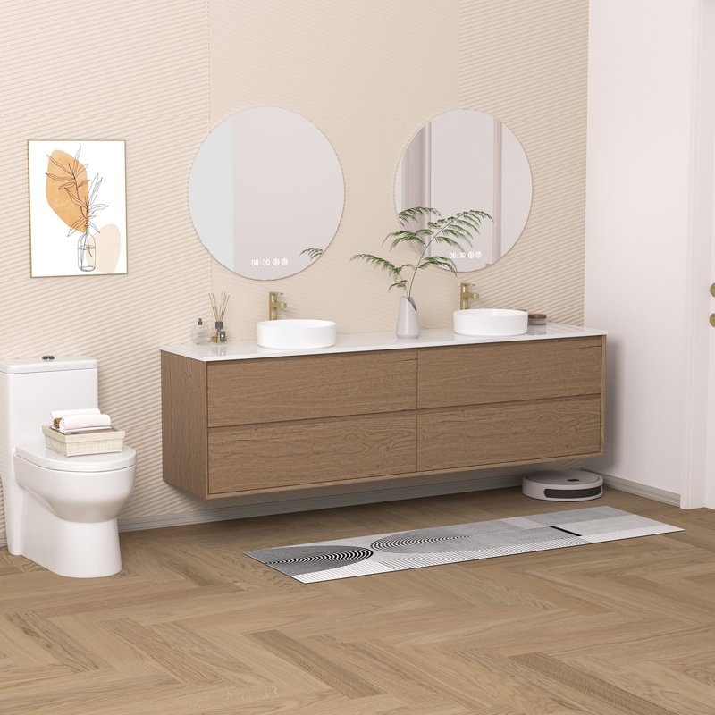 Meuble-lavabo flottant mural 84 po avec double vasque Melihcan