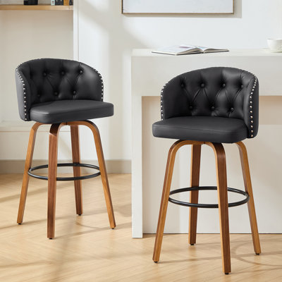 Counter Height Swivel Bar Stools With Water-Resistant Upholstered Seat Wide Backrest And Wooden Legs by Corrigan Studio