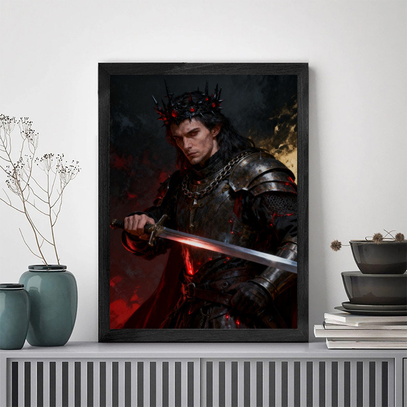 Art encadré noir, fantaisie chevalier vampire foncé, impression cadre médiéval gothique dramatique, H 11 po x l 9 po