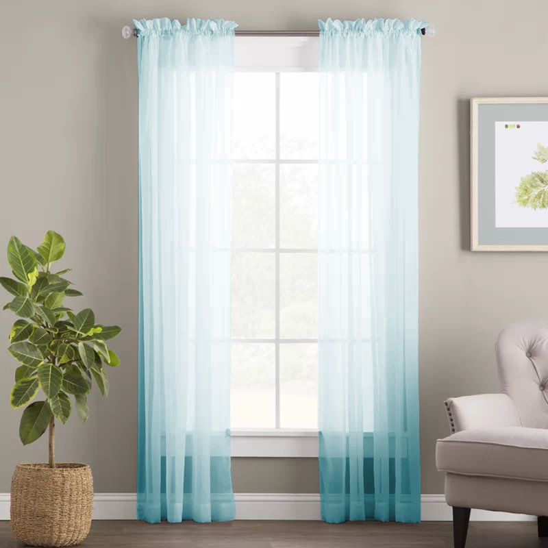 Panneaux de rideaux transparents de couleur unie avec passe-tringle, Turquoise, L 63 po x l 59 po