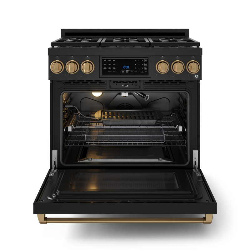 Gordon Ramsay par THOR Kitchen, cuisinière à gaz professionnelle de 36 pouces avec panneau tactile inclinable en noir / bronze