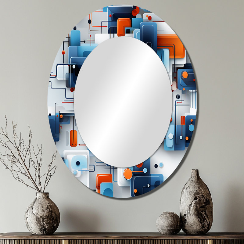 Motif de Metropolis bleu - miroir mural ovale bleu, H 40 po x l 30 po