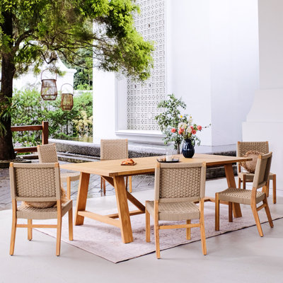 6 - Person Teak Wood Patio Dining Set with Rectangular Table