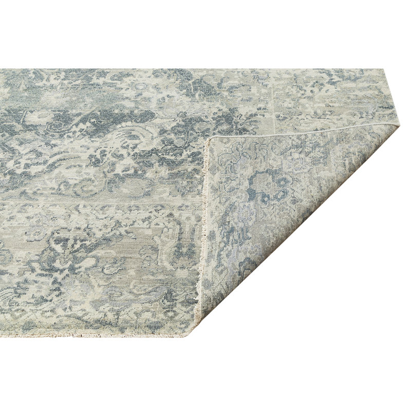 Tapis rectangulaire tissé à la main gris / bleu clair, Rectangle 9 pi x 12 pi