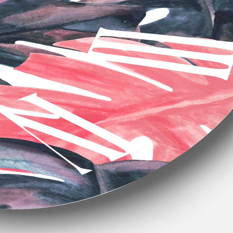 Horloge murale colorée Monstera On Rough Brush Strokes II, Surdimensionné