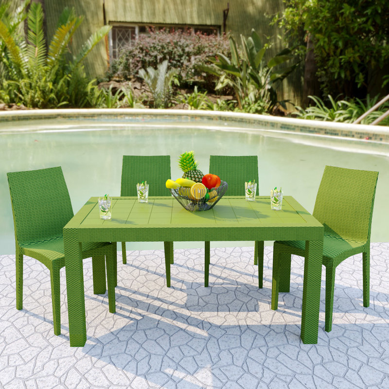 Chaise de patio d'extérieur empilable Quade, vert, Ensemble de 4