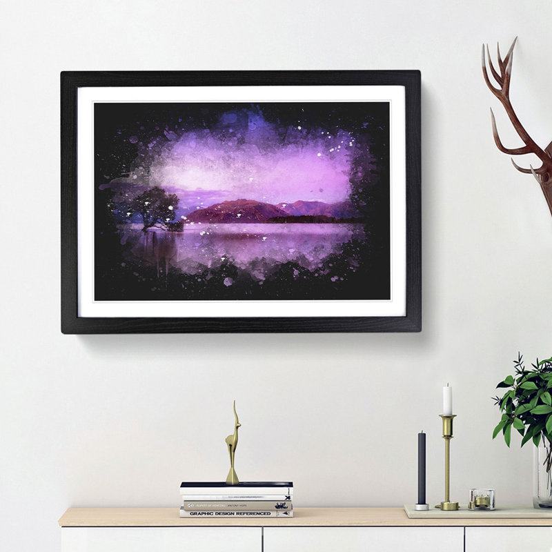 Lone Tree Under a Purple Sunrise - Picture Frame Graphic Art Print, Black Framed, 33cm H x 45cm W x 2cm D