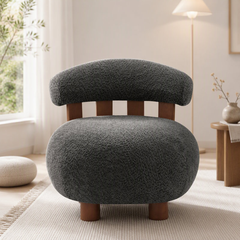 Fauteuil d'appoint Modern Bouble, Dark Gray; Walnut Boucle