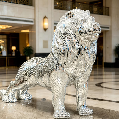 Lion Statue With Mirrored Diamond Exterio