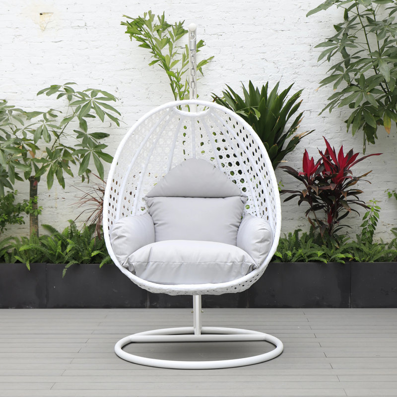 Balancelle d'extérieur pour 1 personne avec support Brookstonval, support pour œuf suspendu en osier tissé à la main, structure en fer résistant aux rayons UV, méridienne de patio rembourrée pour porche, jardin, balcon et cour arrière