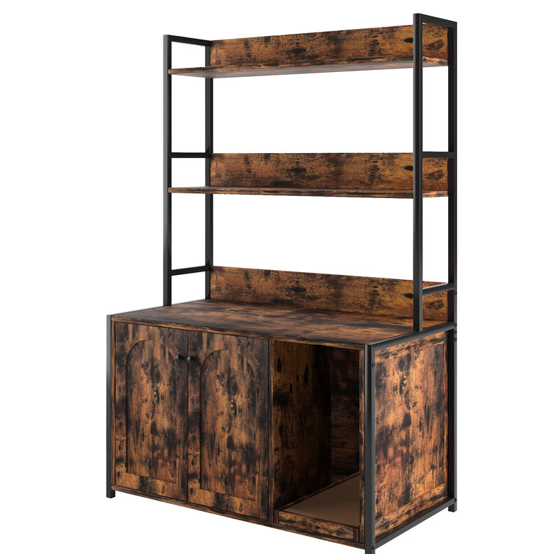 Grand bac à litière pour chat avec tablette et bloc-notes, refuge intérieur stable, salle de bain cachée, 2 portes, tablette de rangement brune, niche