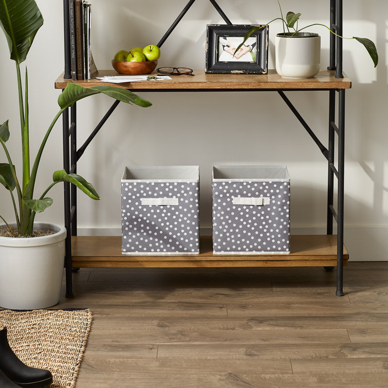 Ensemble de cubes en tissu français à petits pois, H 11 po x l 11 po x P 11 po, gris