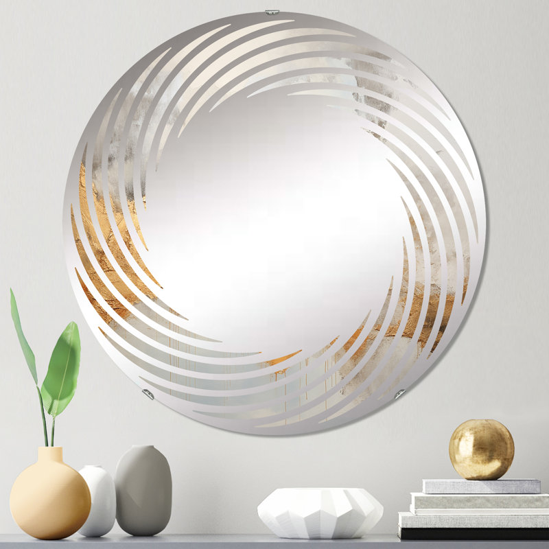 Tempêtes de minimalisme beige - Miroir mural en spirale | Rond, 23,6 po x 23,6 po