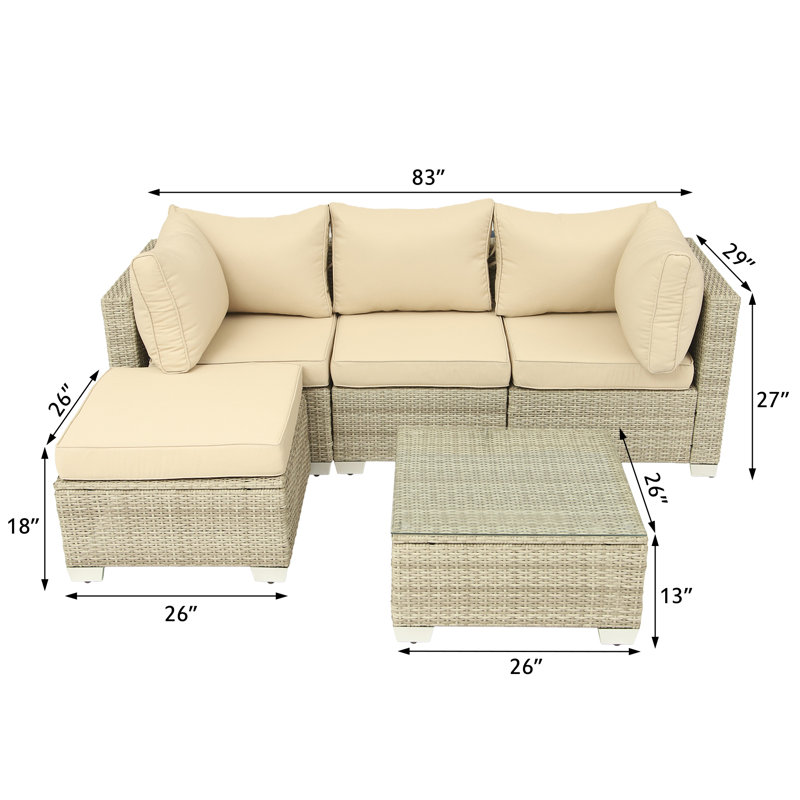 Canapé de patio extérieur en osier 29 po Aceituno, Beige, Blanc