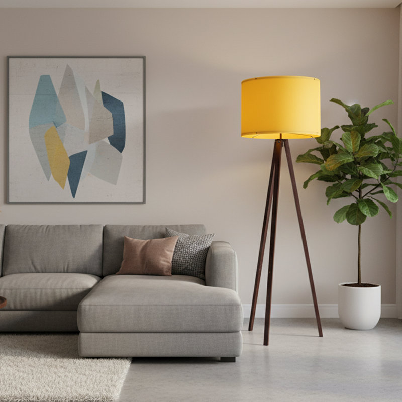 Lampe trépied 57 po Kisa, Noyer, Jaune