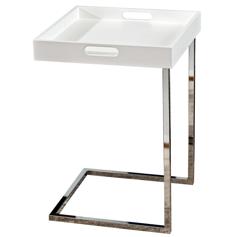 Fairon Abstract Square Tray Top Side Table, White, Grey