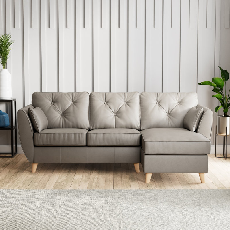 Hoxton 3 Seater Leather Maxi Sofa Chaise, Right Hand Facing, Stone, Light Wood