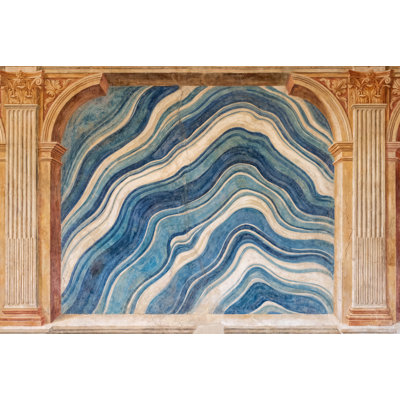 Papier peint géométrique, décoration murale rétro bleue