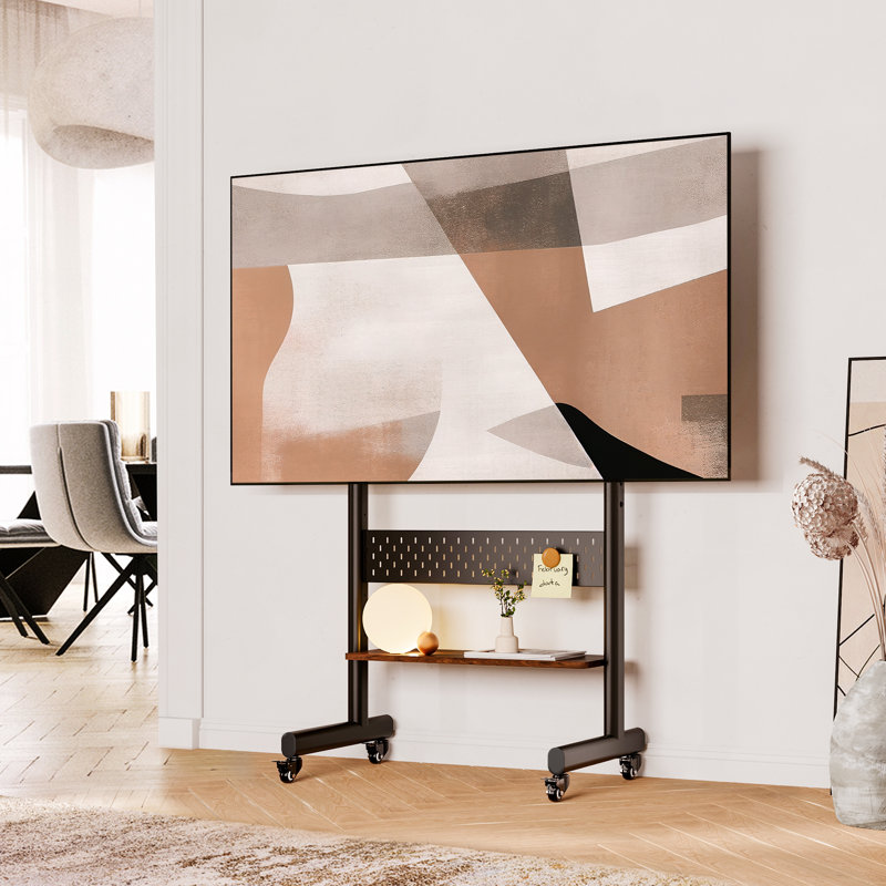 Charrisse Height Adjustable Rolling TV Stand with Mount, Brown