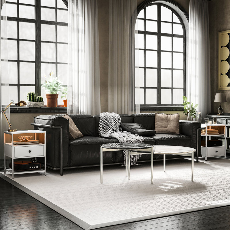 2 tables d'appoint avec des caractéristiques de charge et un éclairage à DEL, 3 prises électriques pour ports, blanc pour le salon Grandeur, 2 lumières pour les capacités, des tablettes de tiroir stimulantes et élégantes et fonctionnelles