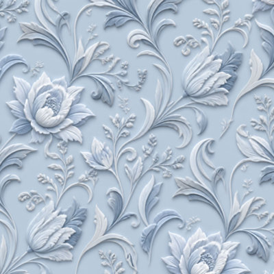 Peel and Stick Wallpaper blue floral marble carving 3D rose natural embossed paper classic Contact Paper Removable Self Adhesive Wall Mural Wall Decor for Bedroom Kitchen Cabinets 17.7in x 118in