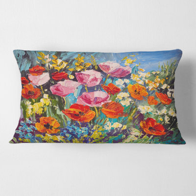 Colorful Spring Wildflowers - Traditional Printed Pillow