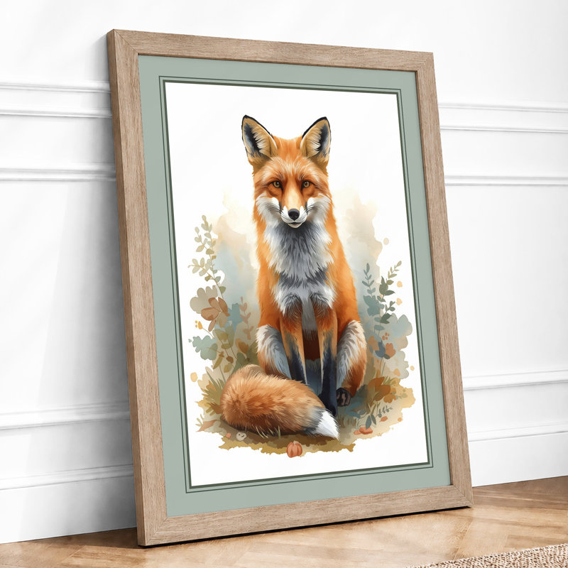 Alert Fox in Woodland Boho - Framed Print, A4 - 29.7 x 21.0 cm, Oak