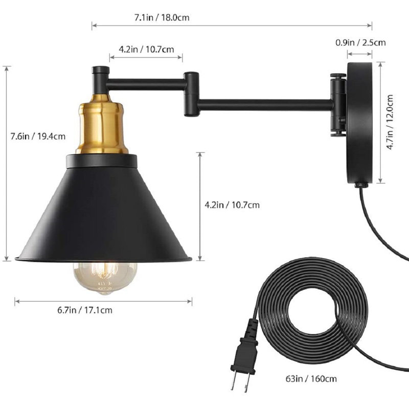 Bras pivotant noir à 1 lumière Lemaster