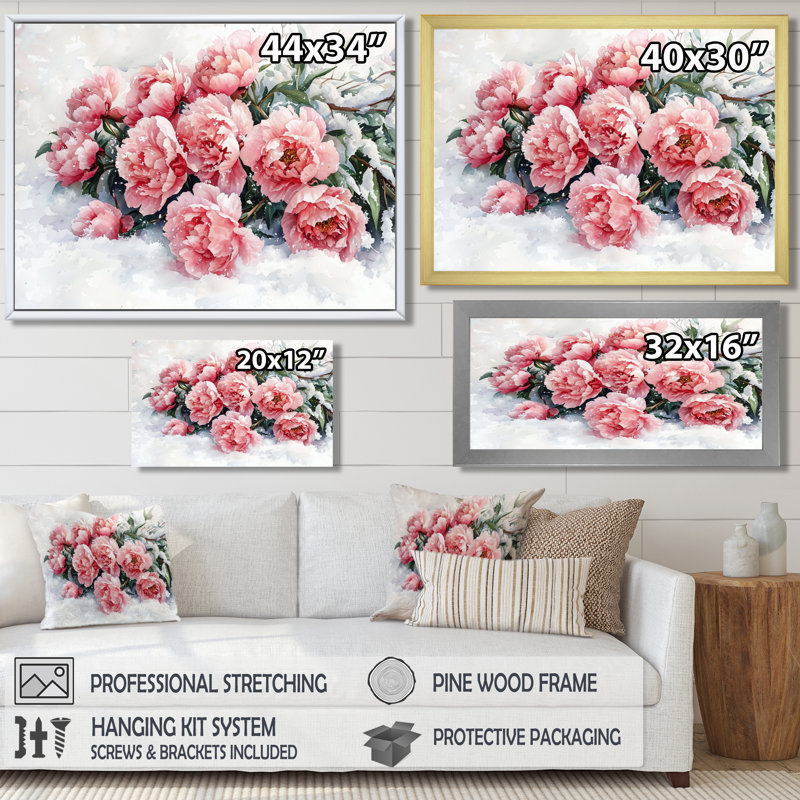 Iratze, pivoines dans la neige III - pivoines, art mural, Noir, noir, noir, noir, H 12 po x l 20 po