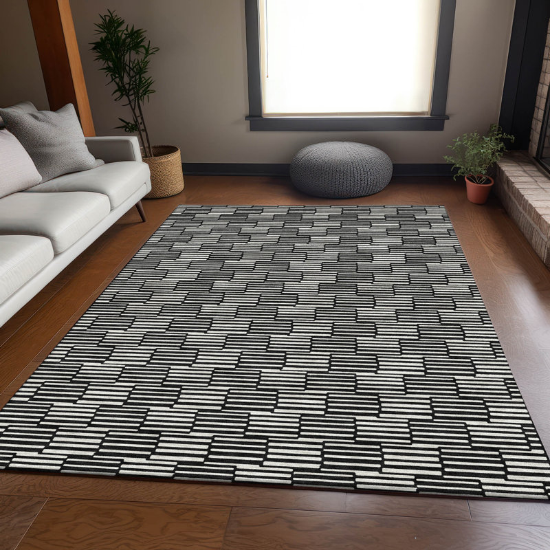Premium Machine Washable Prisco Black Rug, Rectangle 8' x 10'