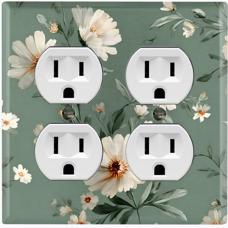 Couvercle de plaque d'interrupteur en métal; Rectangle 2 bandes US standard - marguerite florale, Prise double # 9