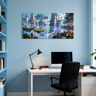 Wrought Studio™ Fantasy & Sci-Fi Futuristic Cityscape With Floating Islands And Neon Lights
