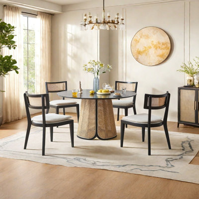 Solid wood ash rattan dining table set