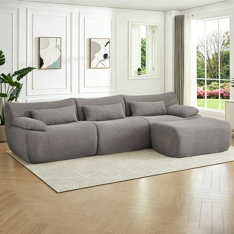 Boneless Chifley L-Shaped Modular Sectional, Cloud Couch with 1 Ottoman, Gray Corduroy
