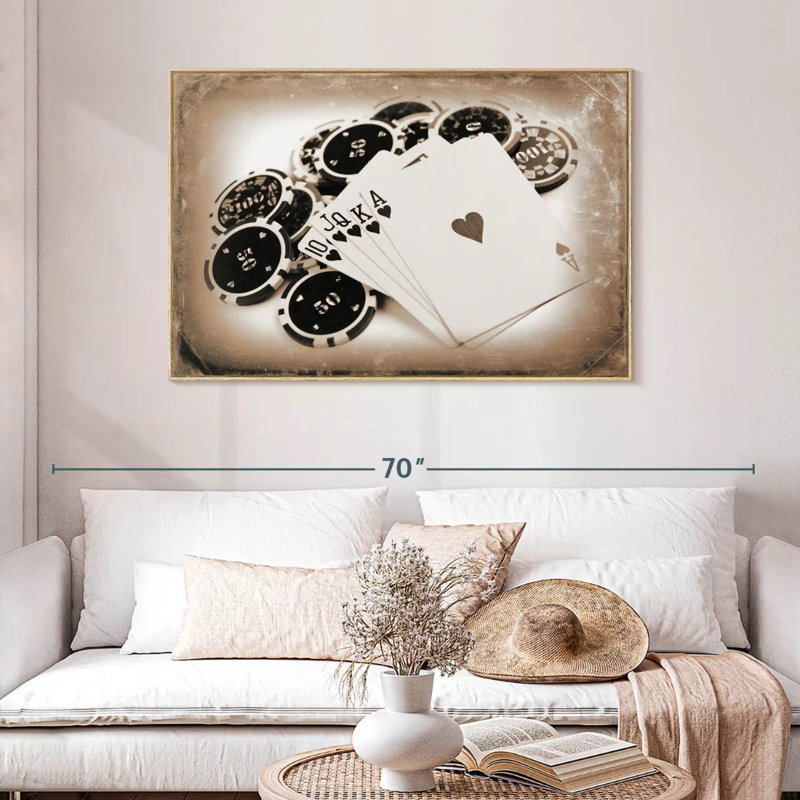 Poker rétro, Cadre flottant en bois naturel, 46 po x 31 po